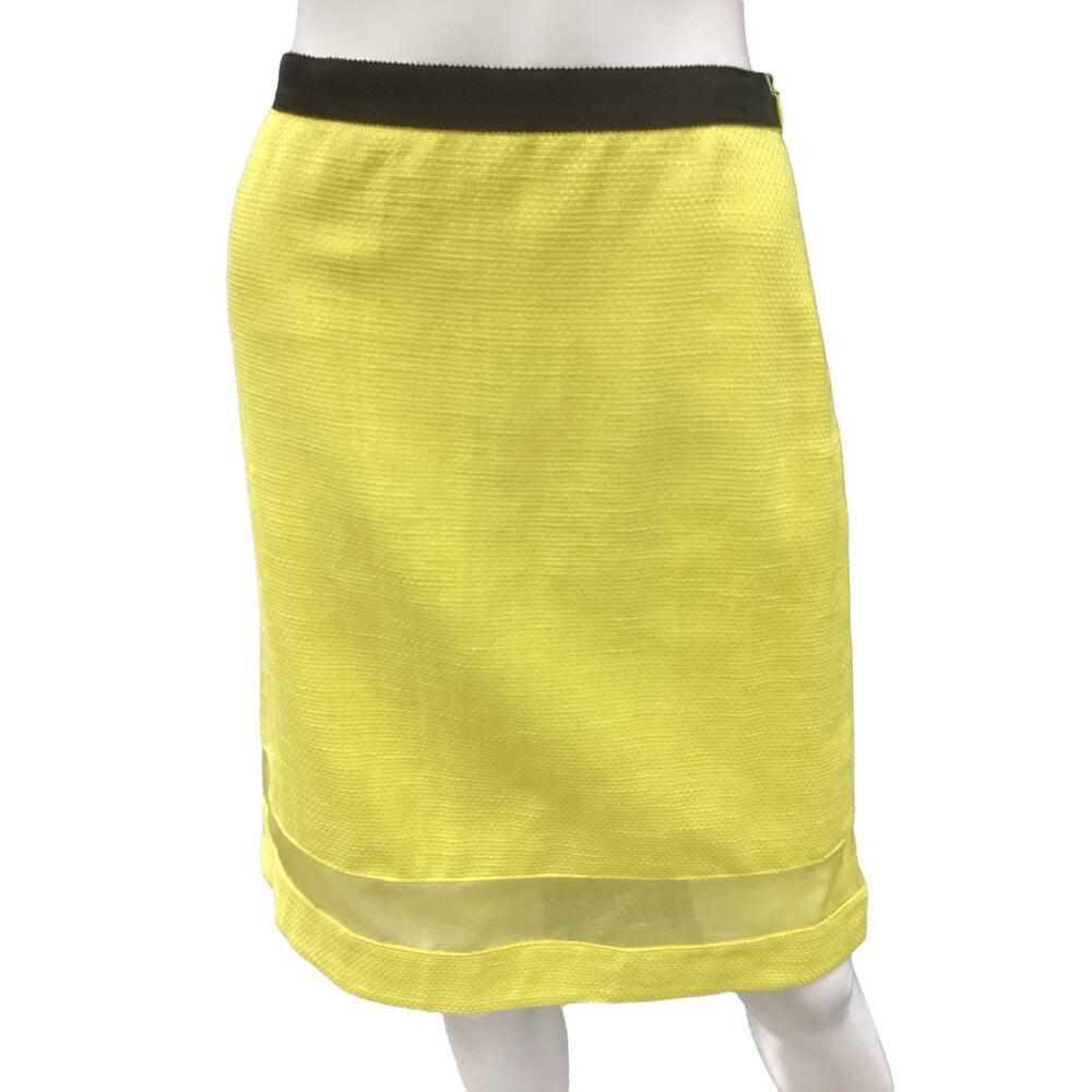 Féraud Skirt Women’s Size 4 Cotton Linen Blend Silk Lining A-Line Bright Yellow